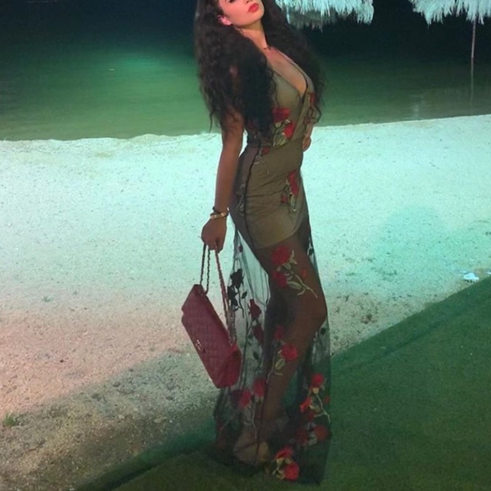 Gorgeous floral rose mesh long gown dress
